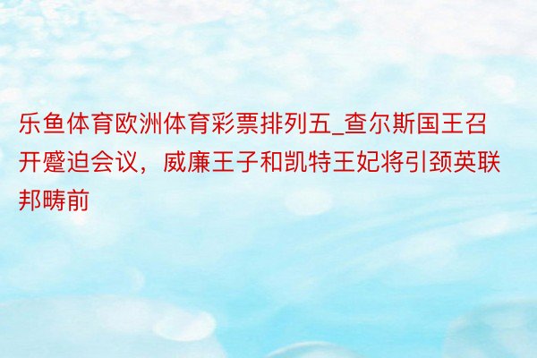 乐鱼体育欧洲体育彩票排列五_查尔斯国王召开蹙迫会议，威廉王子和凯特王妃将引颈英联邦畴前