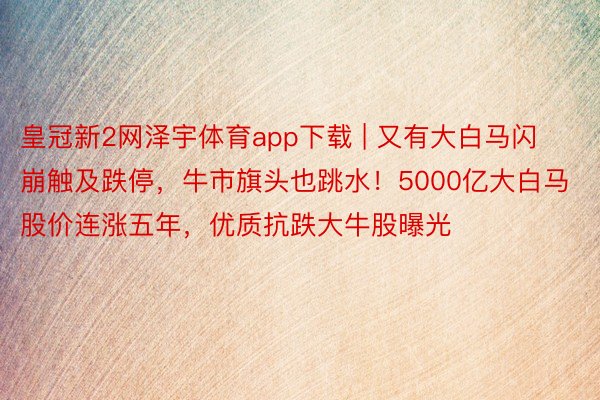 皇冠新2网泽宇体育app下载 | 又有大白马闪崩触及跌停，牛市旗头也跳水！5000亿大白马股价连涨五年，优质抗跌大牛股曝光