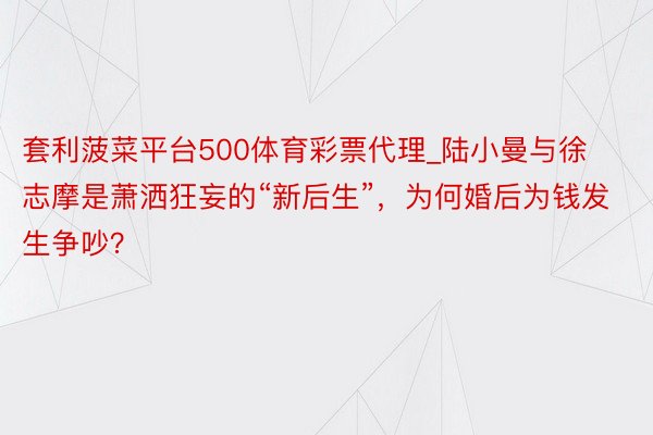 套利菠菜平台500体育彩票代理_陆小曼与徐志摩是萧洒狂妄的“新后生”，为何婚后为钱发生争吵？
