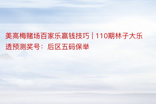 美高梅赌场百家乐赢钱技巧 | 110期林子大乐透预测奖号：后区五码保举