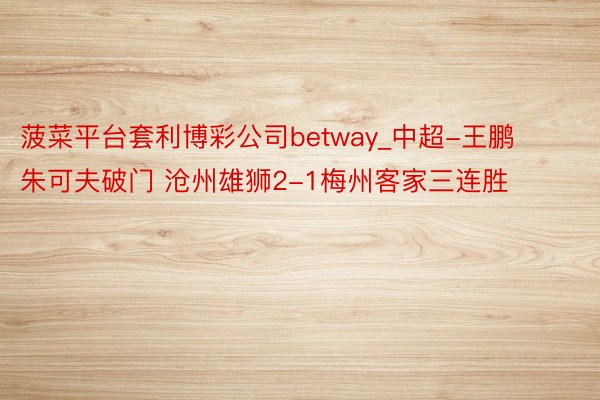 菠菜平台套利博彩公司betway_中超-王鹏朱可夫破门 沧州雄狮2-1梅州客家三连胜